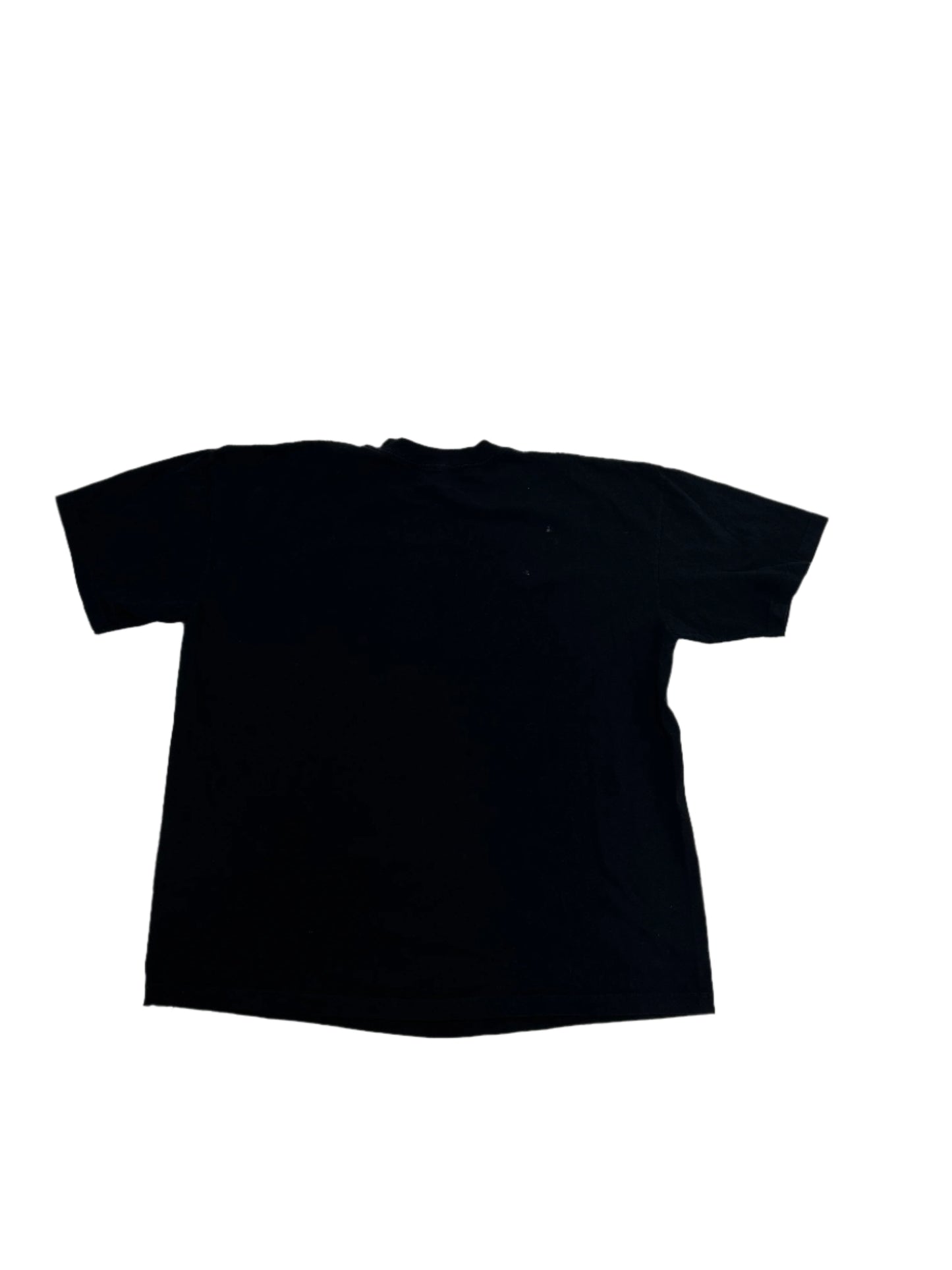 Back view of a black vintage-style t-shirt with a minimal design, offering a sleek and versatile look ideal for casual and retro-inspired outfits.