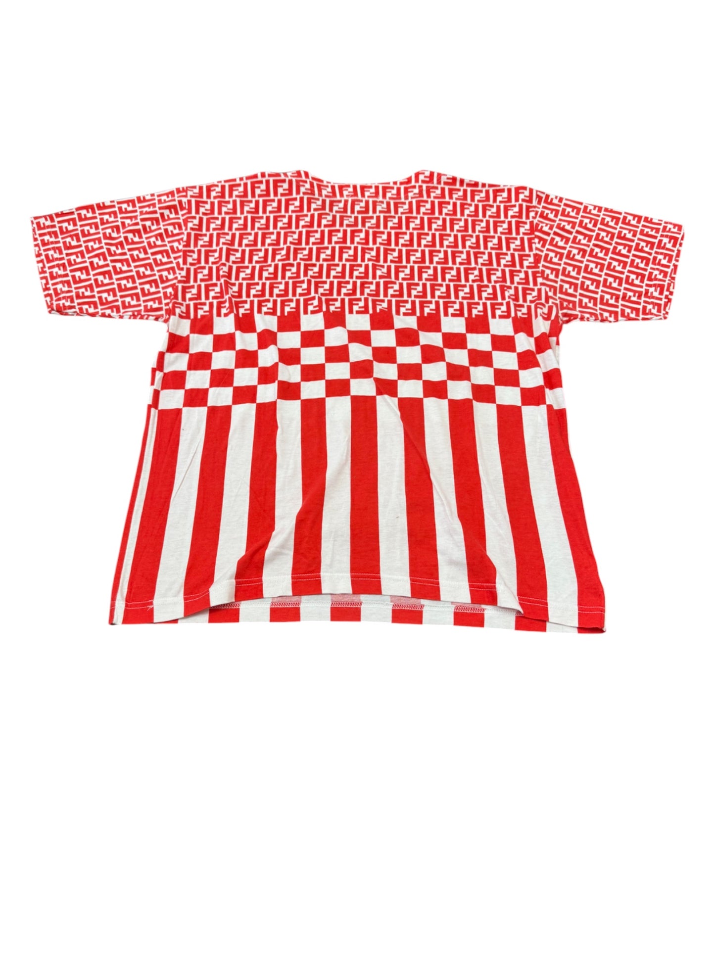 Vintage Fendi FF Monogram Tee – Red & White Optical Print
