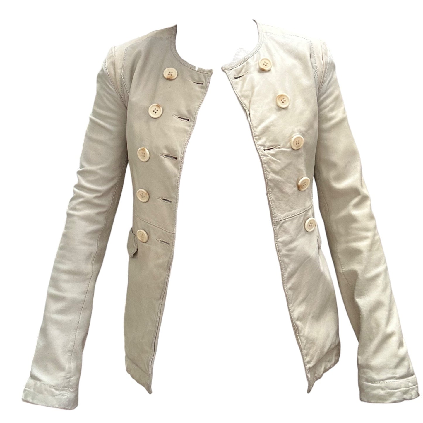 Prada 2007 Ecru Double Breasted Leather Jacket