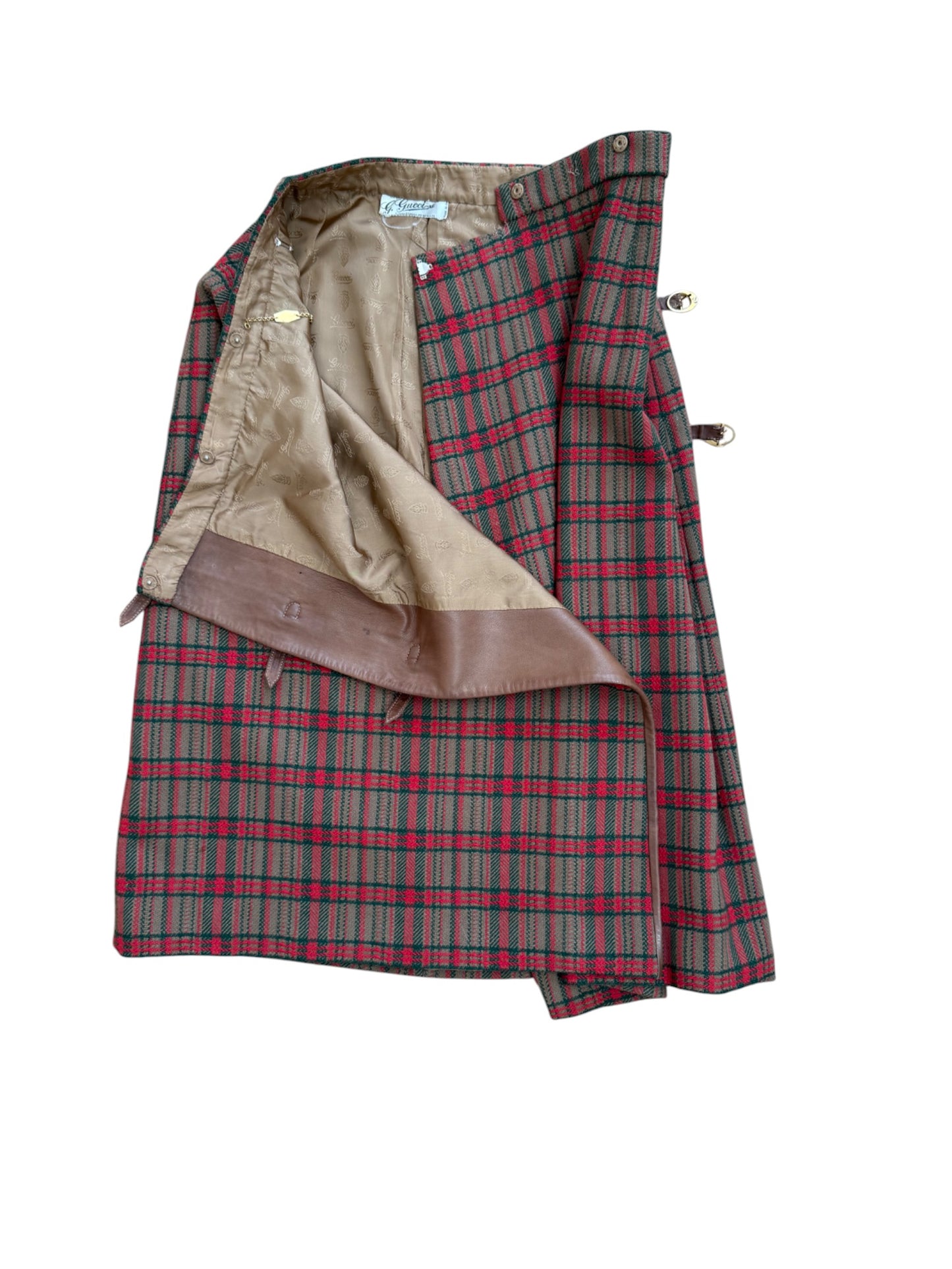 Gucci Plaid Wool Kilt Skirt with Leather Buckles