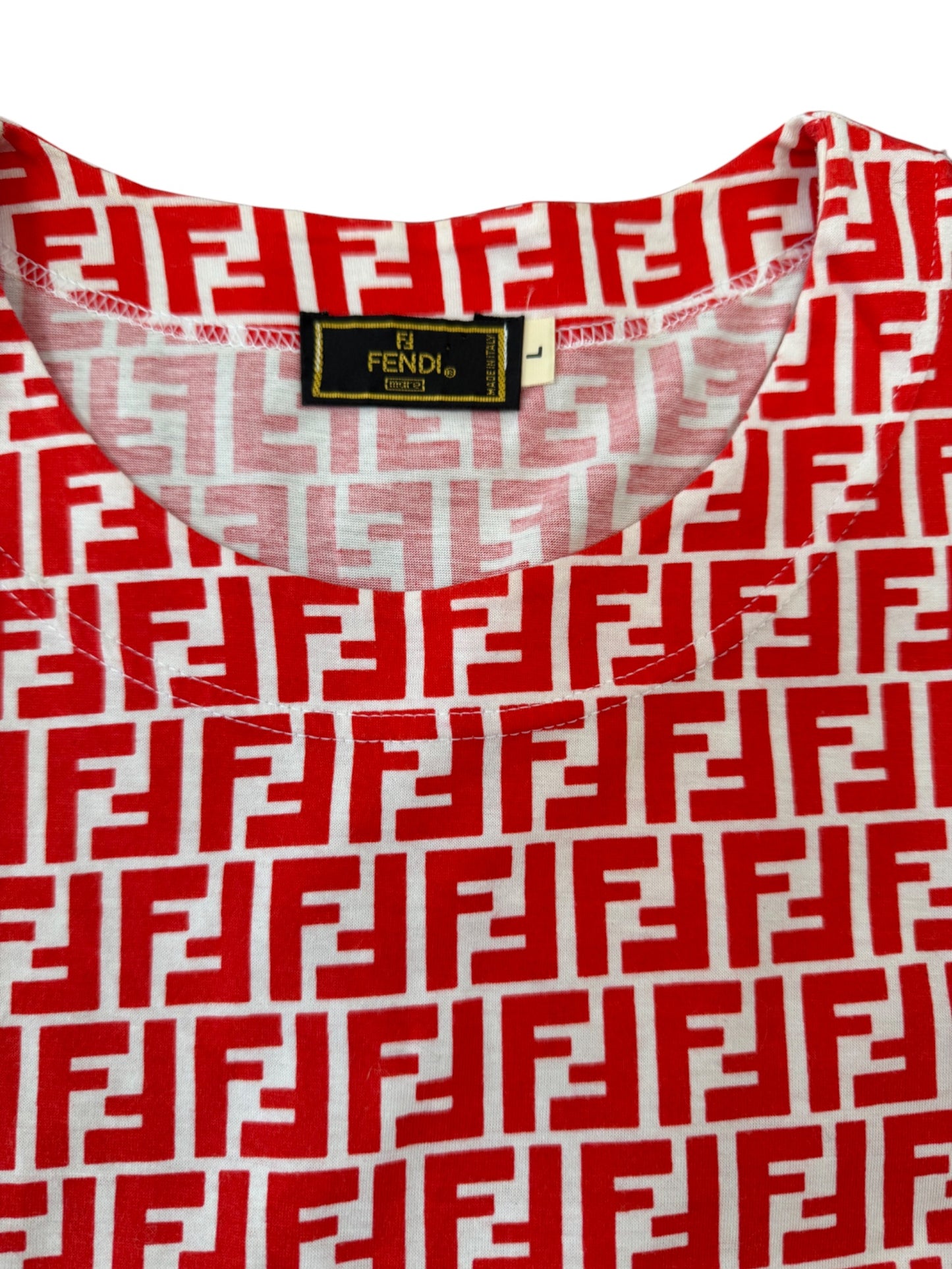 Vintage Fendi FF Monogram Tee – Red & White Optical Print