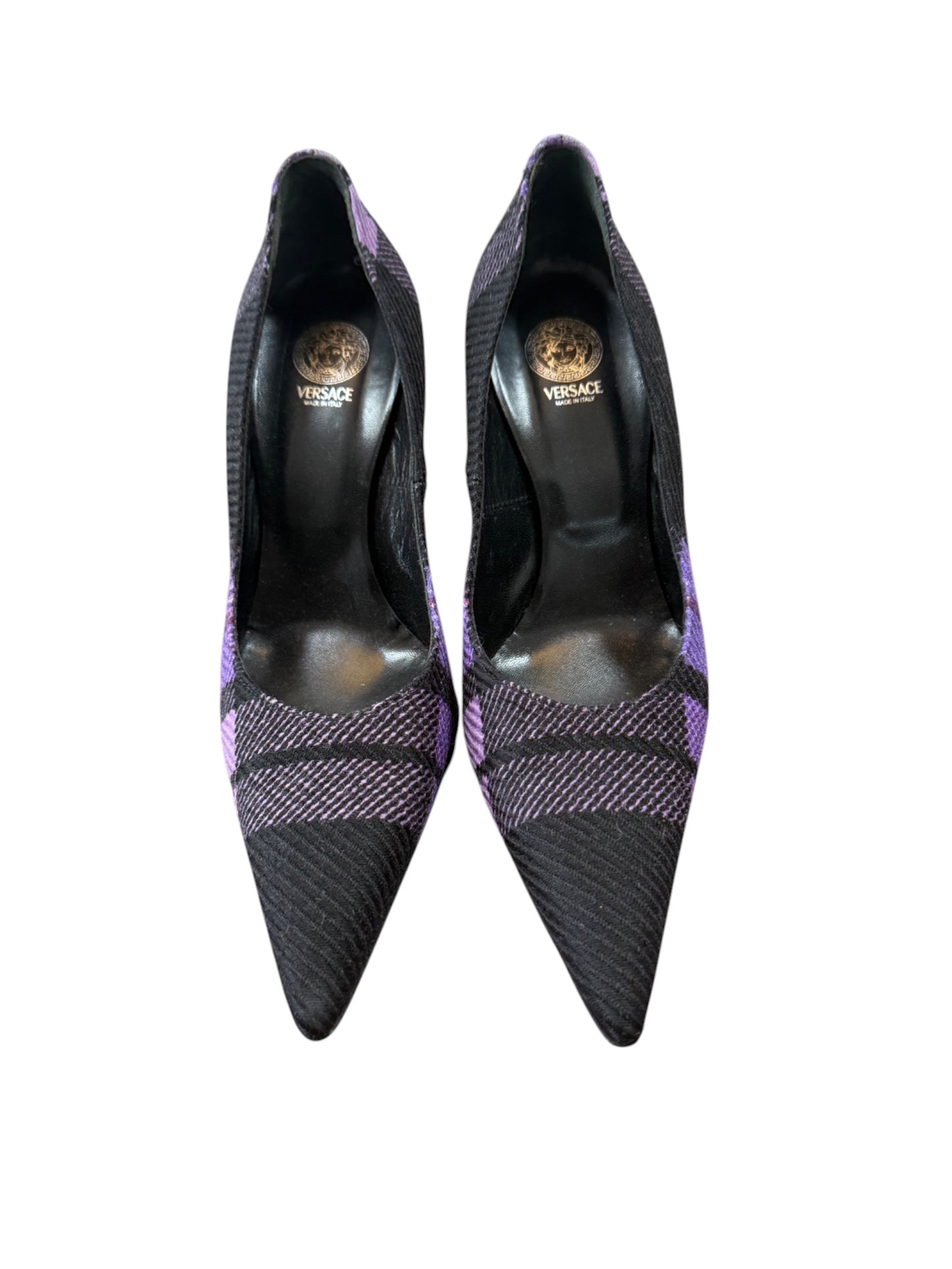 Vintage Versace Purple & Black Plaid Pointed Toe Heels