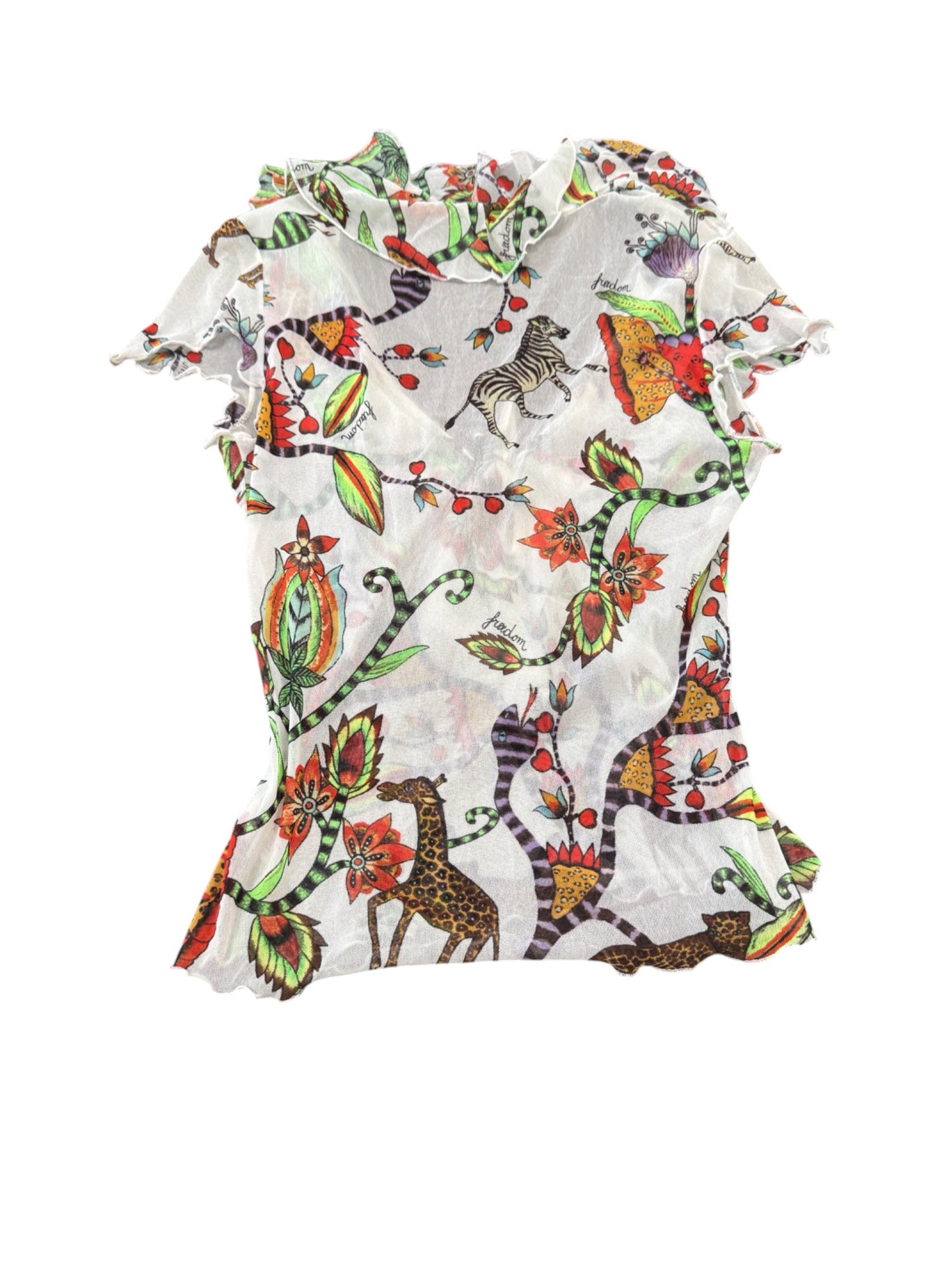 Freedom by Roberto Cavalli Jungle Print Ruffle Mesh Top