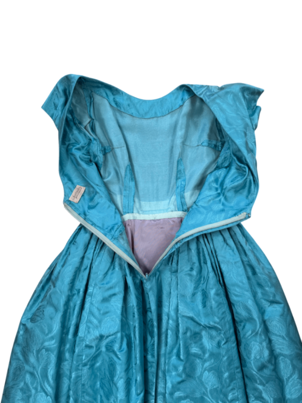 1950s Bullock's Westwood Teal Jacquard Cocktail Dress – Lone House