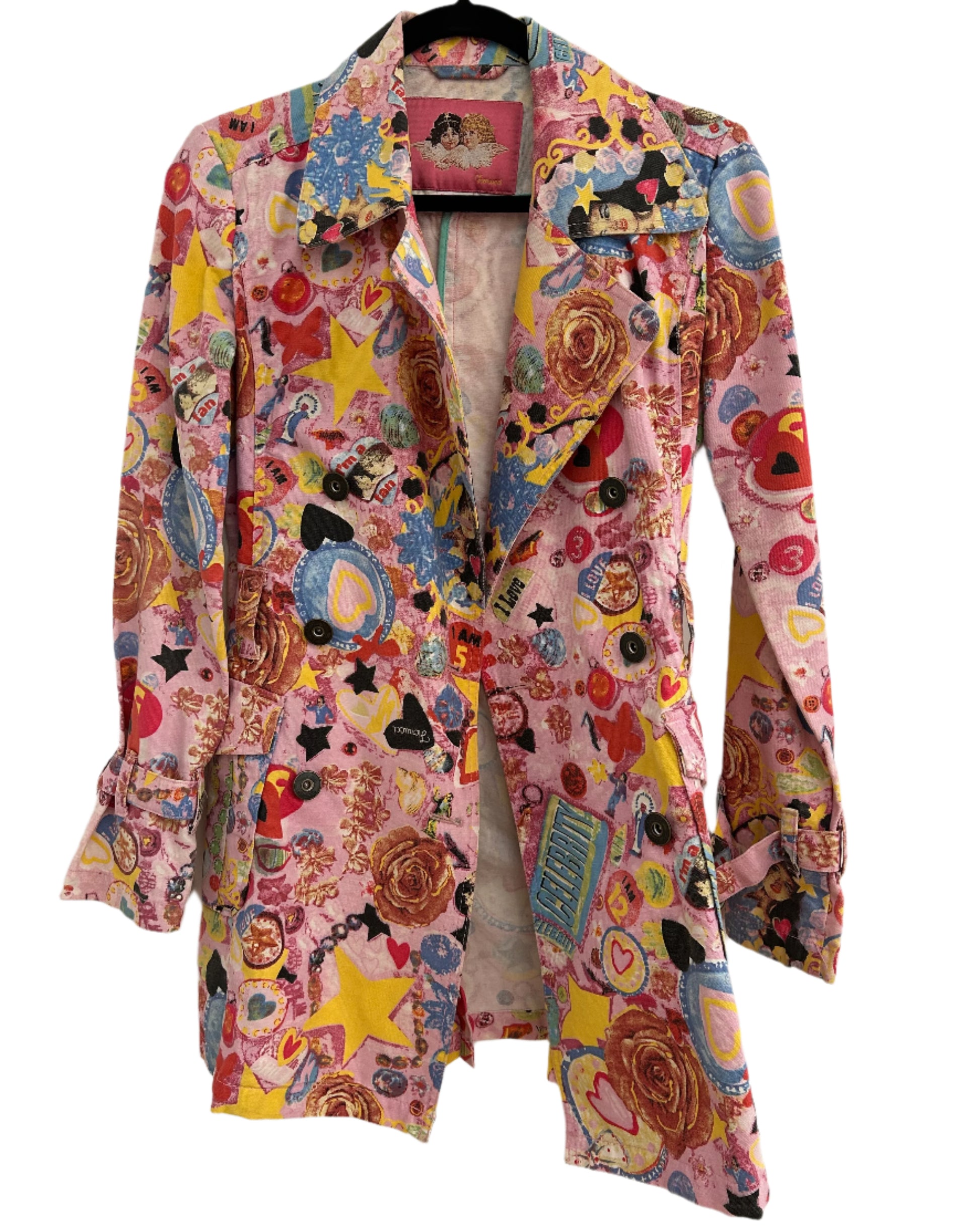 Front Product Photo of a perfect Mint condition Fiorucci X Target 2005 Art Pop Jacket. Showing the fun and flair of the time and the perfect cut coat. 