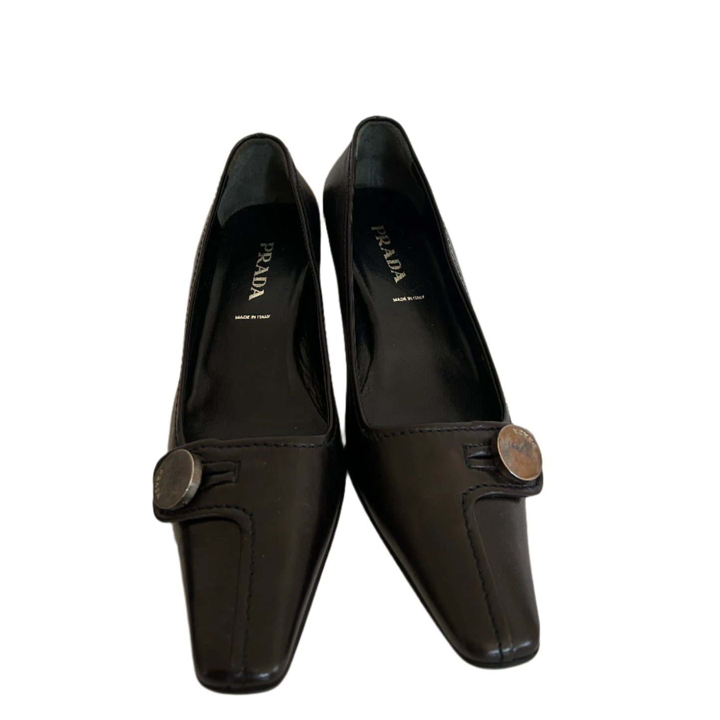 Prada Black Leather Square-Toe Pumps