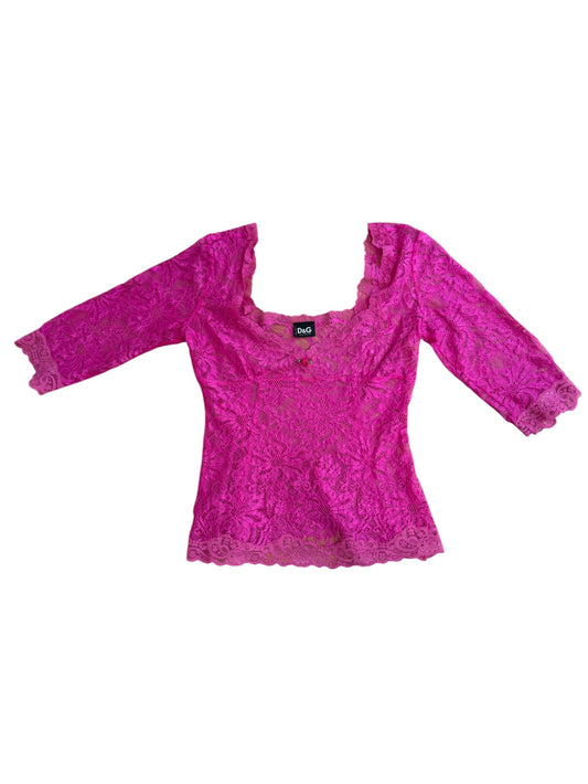 Dolce & Gabbana Pink Rosebud Lace Top