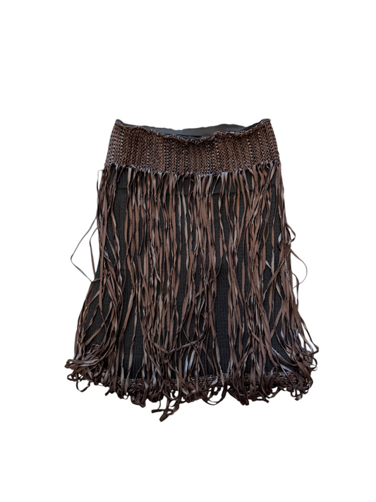 Brown fringed skirt on a white background