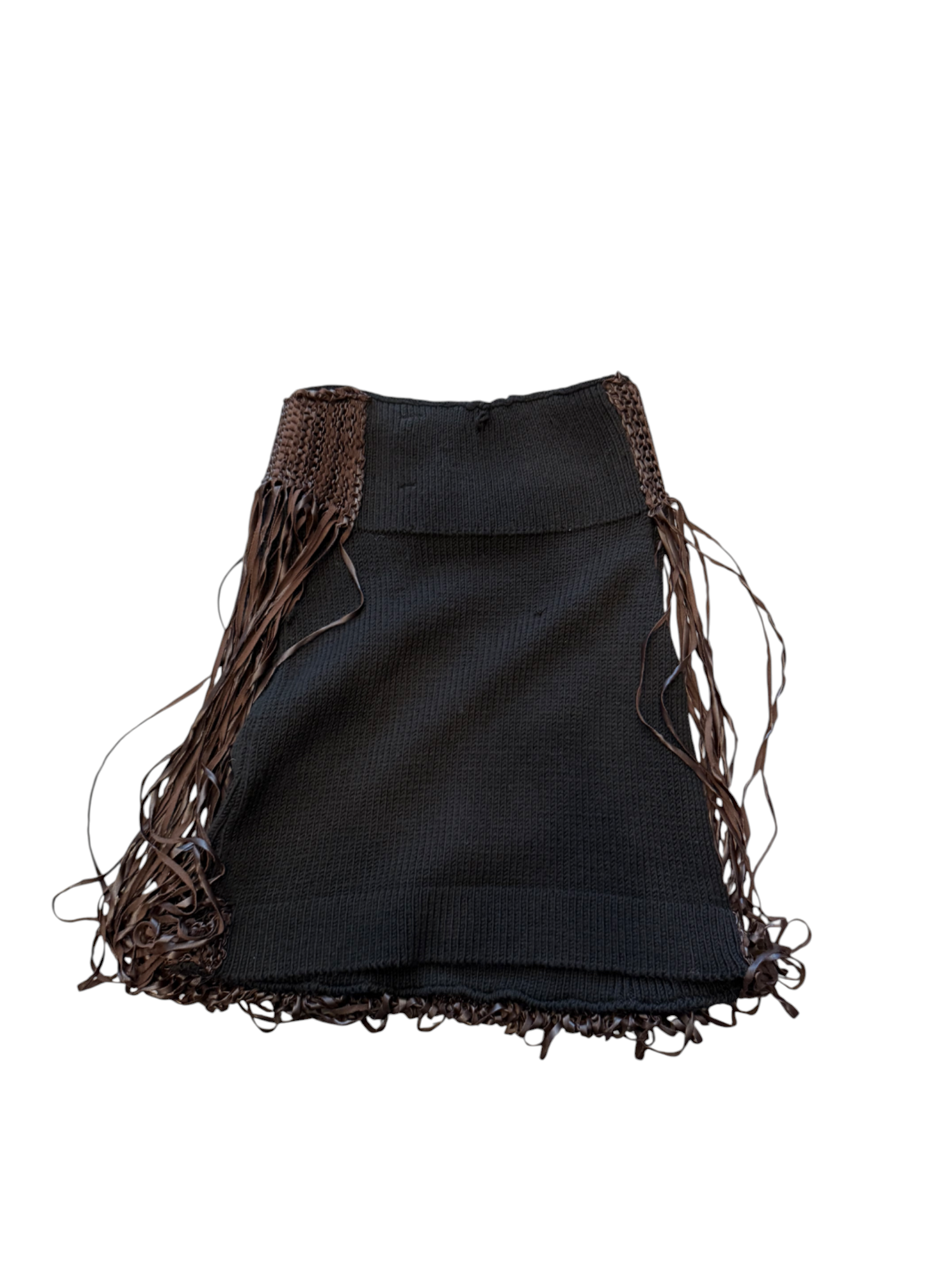 black fringed skirt on a white background 
