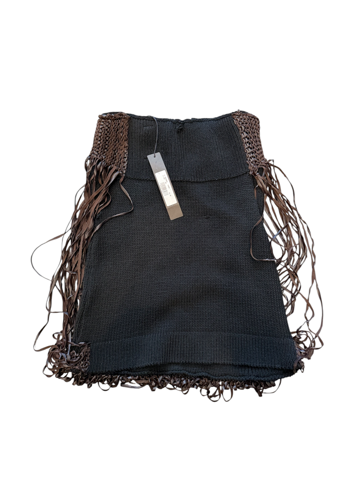 black fringed skirt on a white background 