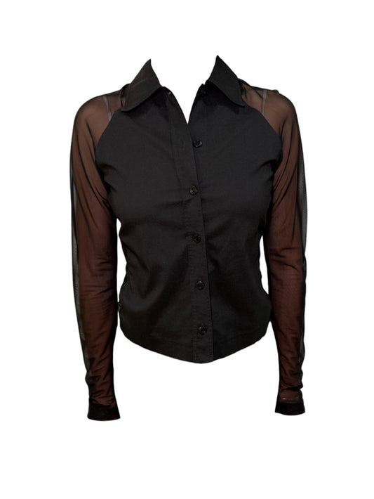 Gianfranco Ferré Jeans Black Mesh Sleeve Button-Up Blouse – Early 2000s
