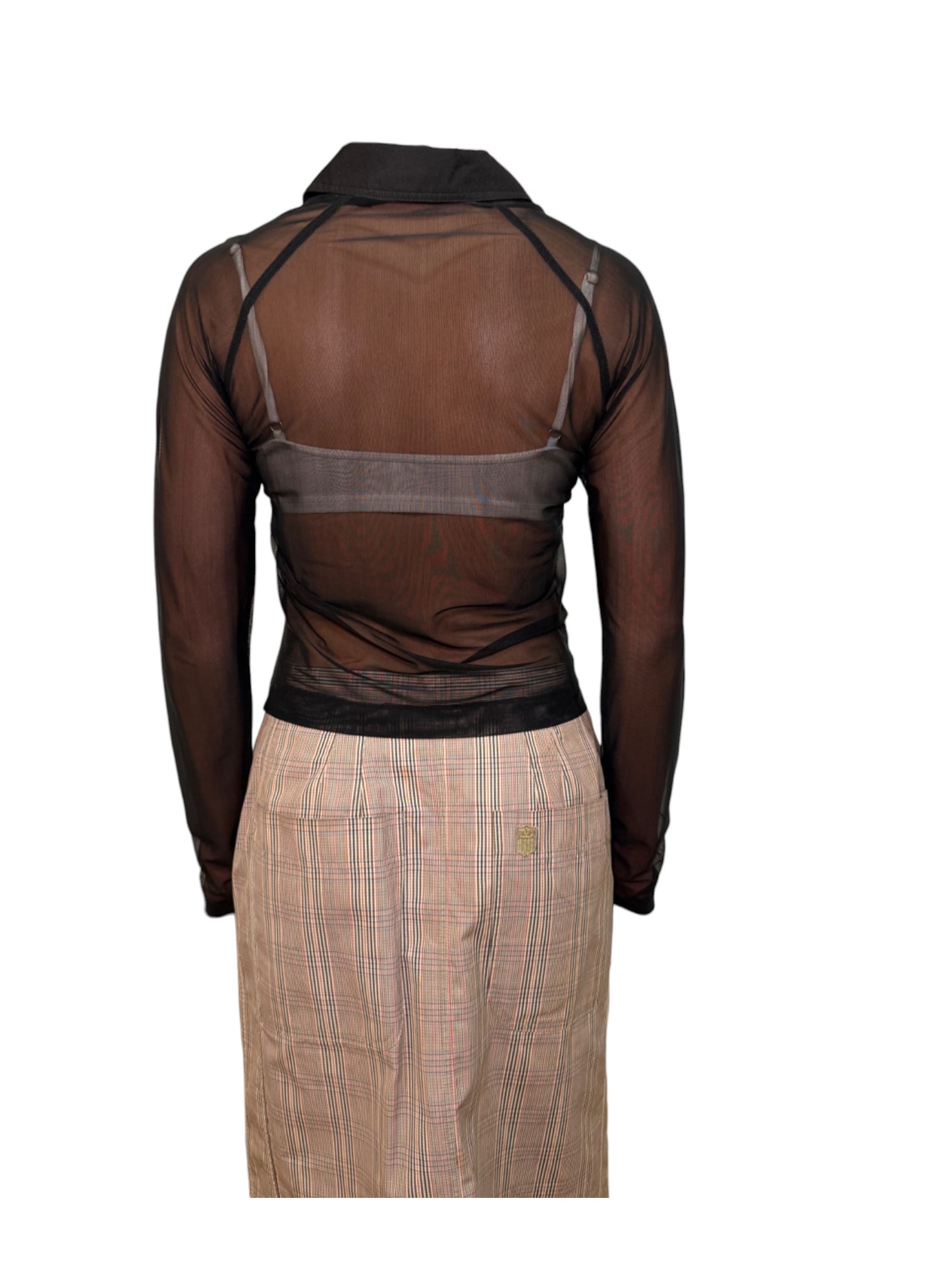 Gianfranco Ferré Jeans Black Mesh Sleeve Button-Up Blouse – Early 2000s