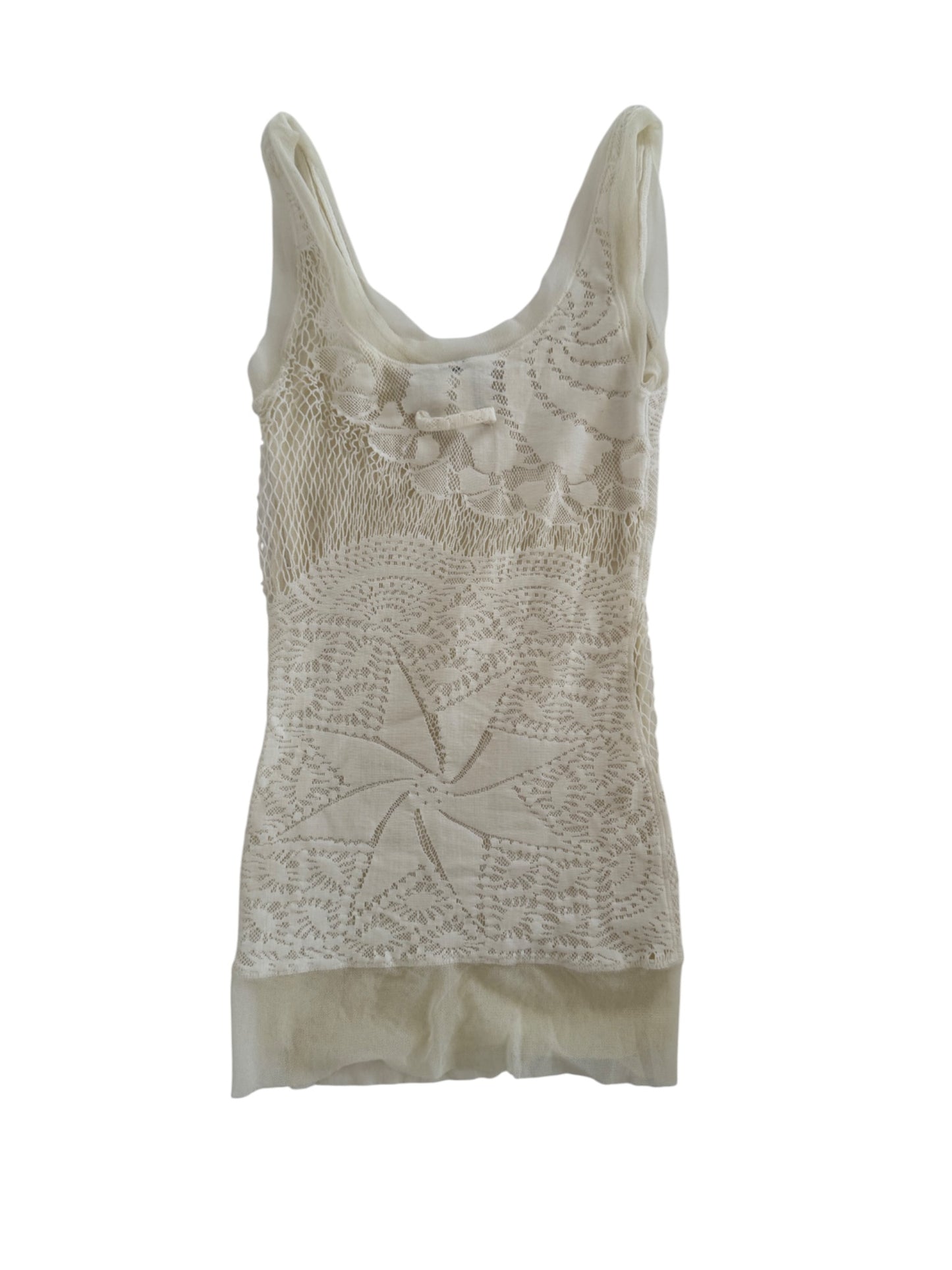 Jean Paul Gaultier Ivory Lace Patchwork Mesh Tank Top