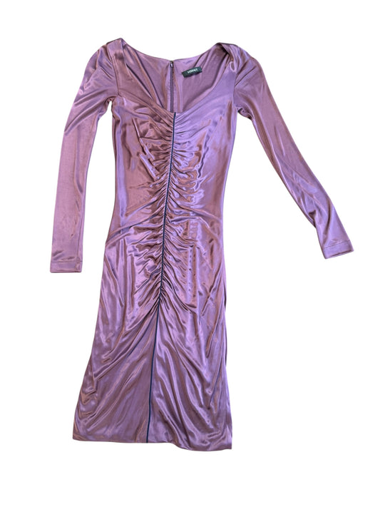 Versace Shimmer Ruched Long Sleeve Dress