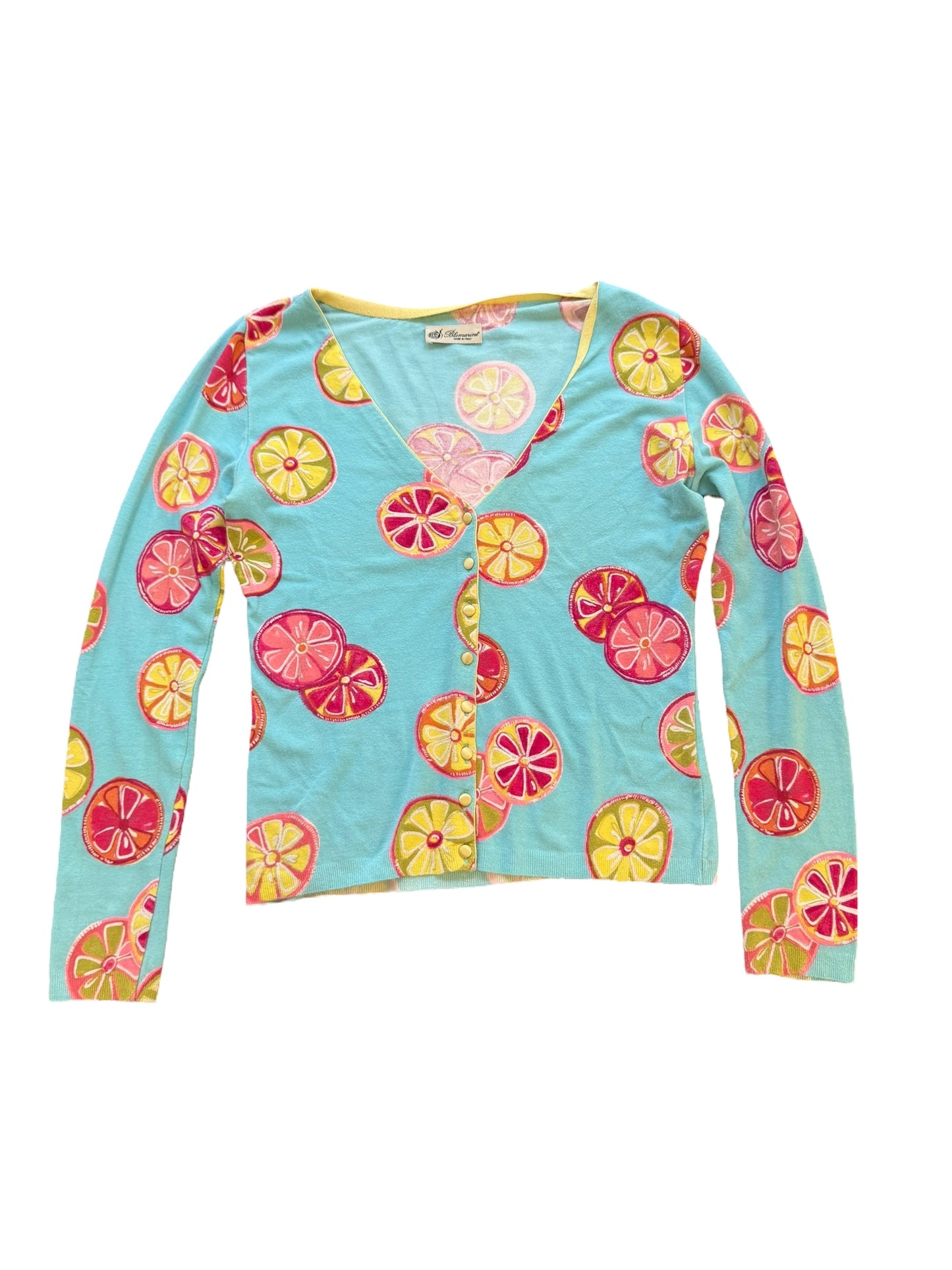Blumarine Turquoise Lemon Print Cardigan