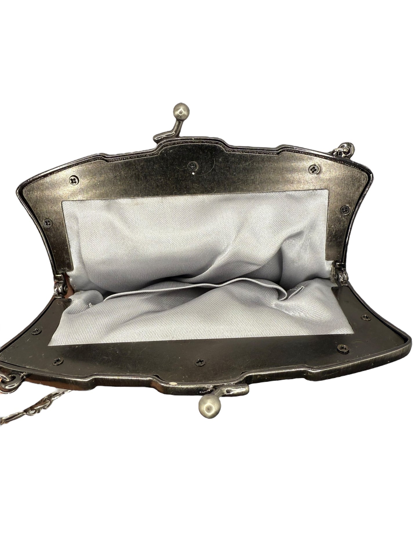 1930s Silver Beaded Art Deco Evening Bag with Carved Frame