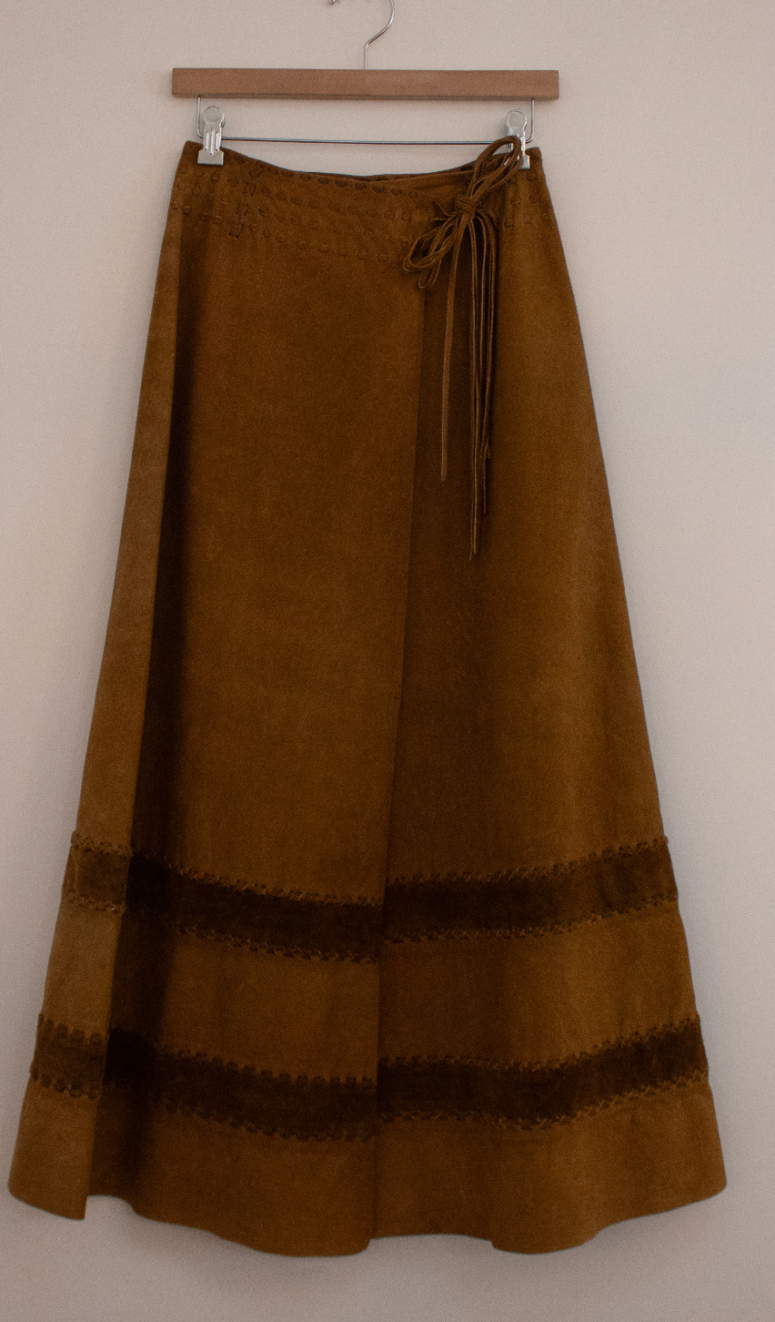 70'S Suede Wrap Around Maxi Skirt