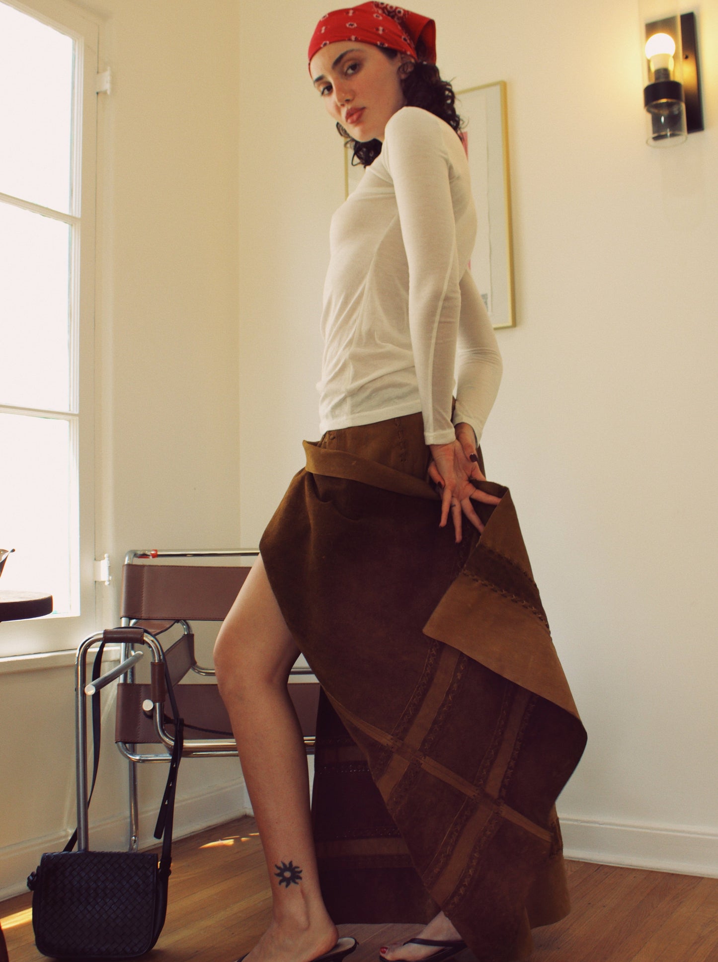 70'S Suede Wrap Around Maxi Skirt