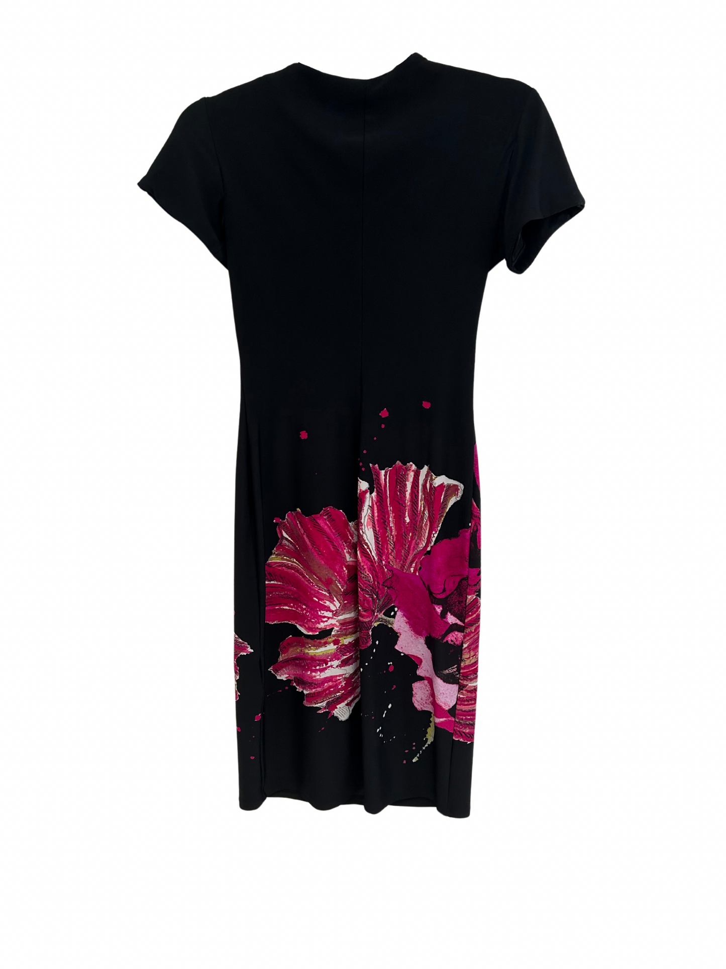  Back view of the most beautiful, mint condition Asymmetric neckline 2008 Roberto Cavalli Nylon/Elastane dress. With the Floral details expertly showing Cavalli's signature craftsmanship. 