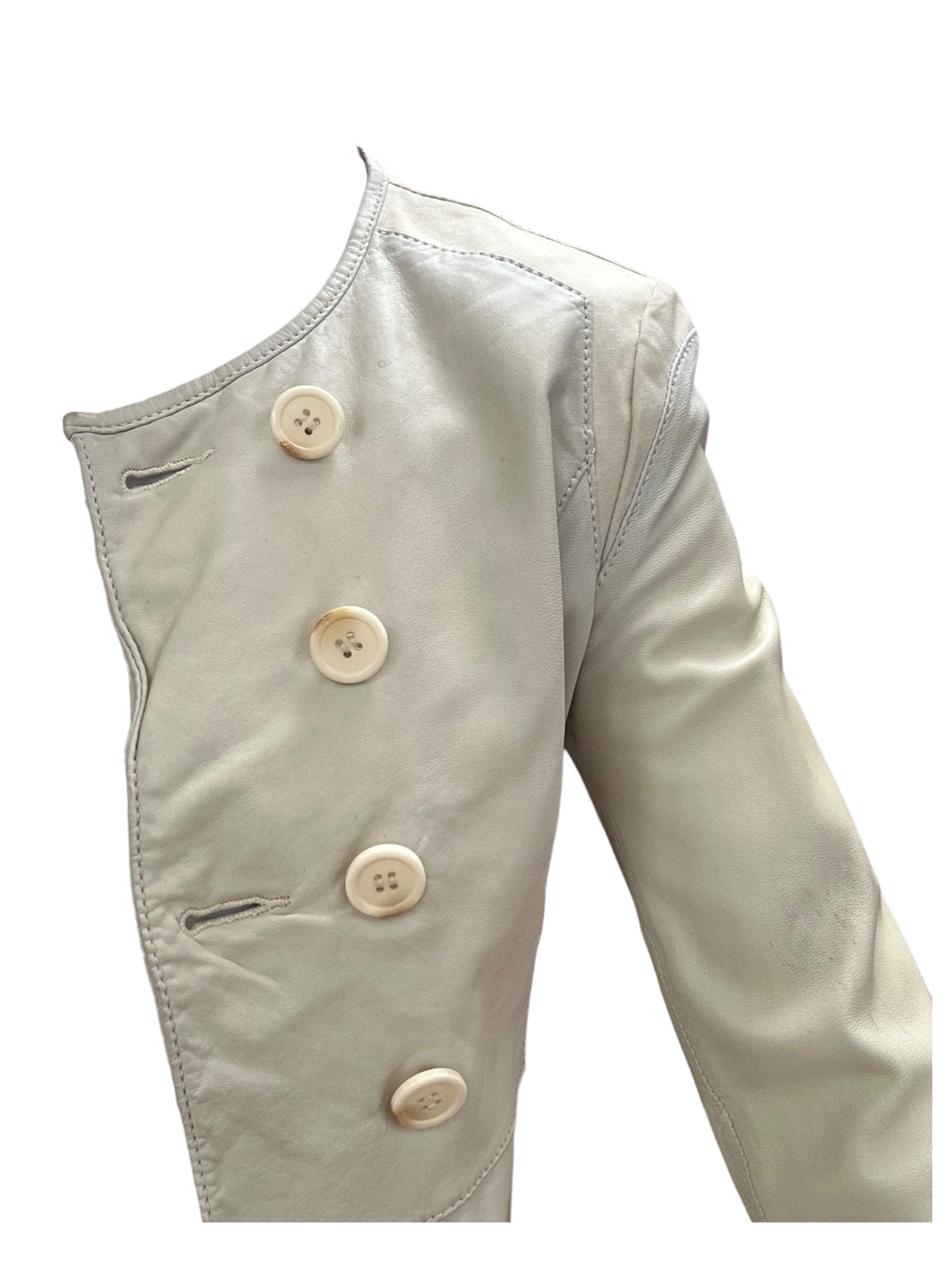 Prada 2007 Ecru Double Breasted Leather Jacket