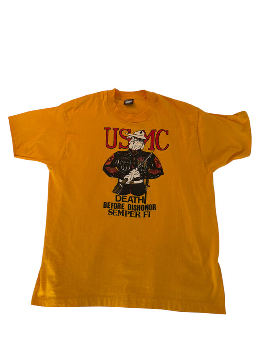 1990s USMC Bulldog Tee – “Death Before Dishonor” Marine Corps Vintage