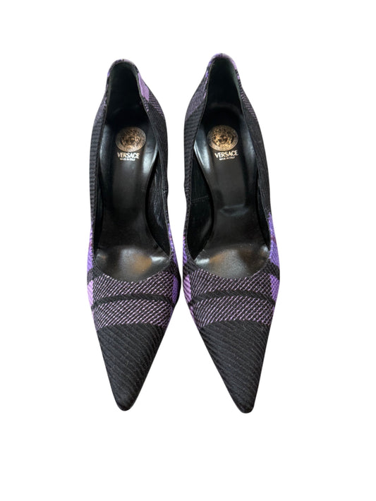 Vintage Versace Purple & Black Plaid Pointed Toe Heels
