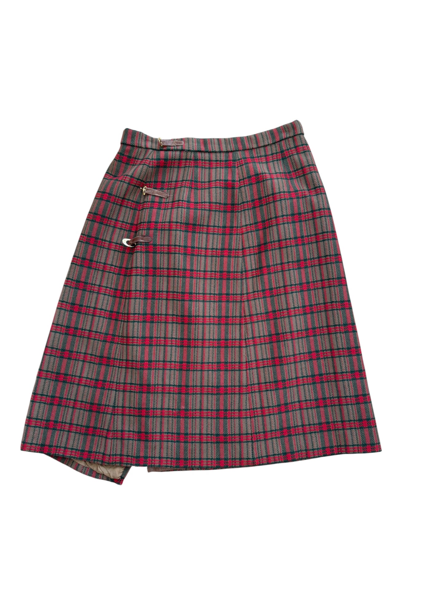 Gucci Plaid Wool Kilt Skirt with Leather Buckles
