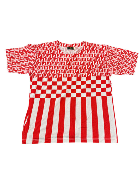 Vintage Fendi FF Monogram Tee – Red & White Optical Print